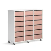 Meble do szkół i przedszkoli - Regał szkolny CASPER, 18 szuflad, biały, ciemnoróżowy - miniaturka - grafika 1