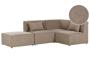 BELIANI Sofa narożnik lewostronny modułowa beżowoszara sztruksowa z otomaną 3-osobowa nowoczesna kanapa z poduszką - Narożniki - miniaturka - grafika 1