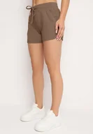 Spodenki damskie - Ciemnobeżowe Bawełniane Szorty z Gumką w Talii Cazorea - miniaturka - grafika 1