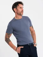 Koszulki męskie - T-shirt męski klasyczny bawełniany BASIC - niebieski denim V7 OM-TSBS-0236 XL - miniaturka - grafika 1