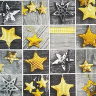 Pasmanteria - Tkanina bawełniana Wzór świąteczny patchwork gwiazdki żółte na szarej desce - miniaturka - grafika 1