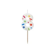 Urodziny dla dorosłych - PartyDeco Świeczka urodzinowa 8 biała konfetti 5.5cm - miniaturka - grafika 1