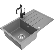 Zlewozmywaki z baterią - Mexen Bruno zlewozmywak granitowy 1-komorowy z ociekaczem i baterią kuchenną Carla, szary - miniaturka - grafika 1