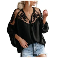 Koszule damskie - Czarna bluzka koszula boho siateczka haft - L - miniaturka - grafika 1