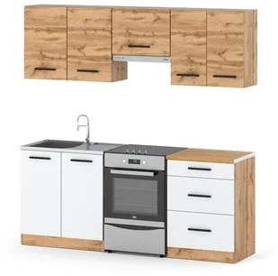 Kuchnia Mała Drewniana Modułowa Nowoczesna 2m Wotan Dąb Wotan Biały Mat - Meble kuchenne - miniaturka - grafika 1