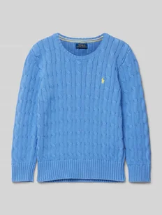 Sweter z dzianiny z wyhaftowanym logo - Swetry dla chłopców - miniaturka - grafika 1