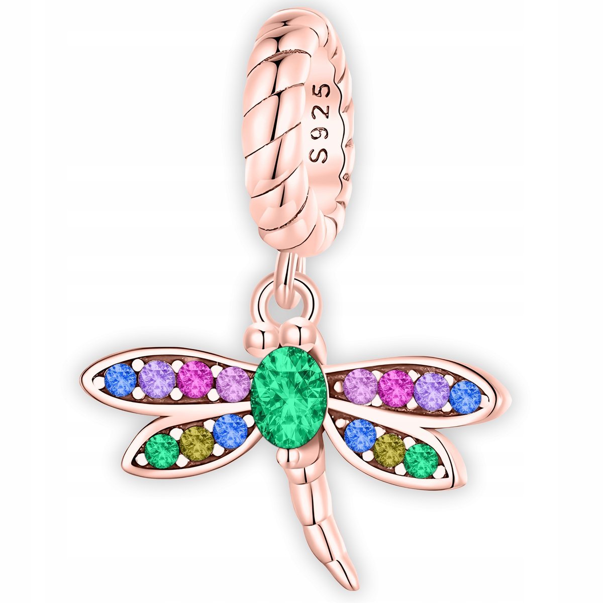 Zawieszka CHARMS POZŁACANY Wiszący Owad Ważka Kolorowe Cyrkonie SREBRO 925