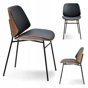 Małe Krzesło Styl New Loft Ze Sklejki Drewna Skóry Noga Metal Jordi Orzech - Krzesła - miniaturka - grafika 1