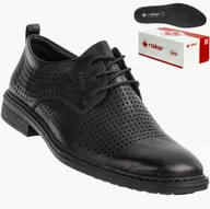 Półbuty męskie - Buty Męskie RIEKER Półbuty Skórzane Eleganckie Wizytowe Czarne 17626-00 Czarny 45 - miniaturka - grafika 1