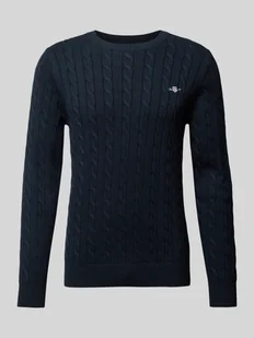 Sweter z dzianiny z wyhaftowanym logo - Swetry męskie - miniaturka - grafika 1