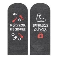Skarpetki męskie - Stopki męskie szare SOXO z napisami bawełniane zabawne - miniaturka - grafika 1