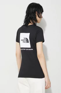 Koszulki sportowe damskie - The North Face t-shirt bawełniany W S/S Redbox Slim Tee damski kolor czarny NF0A87NMJK31 - grafika 1
