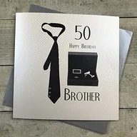 Kartki okolicznościowe i zaproszenia - WHITE COTTON CARDS white cotton cards Duży krawat i spinki do mankietów 50 'Happy Brother' ręcznie wykończona kartka na 50. urodziny, XSBC50-B XSBC50-B - miniaturka - grafika 1