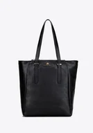 Torebki damskie - Damska shopperka ze skóry naturalnej o fakturze groszkowej czarna - miniaturka - grafika 1