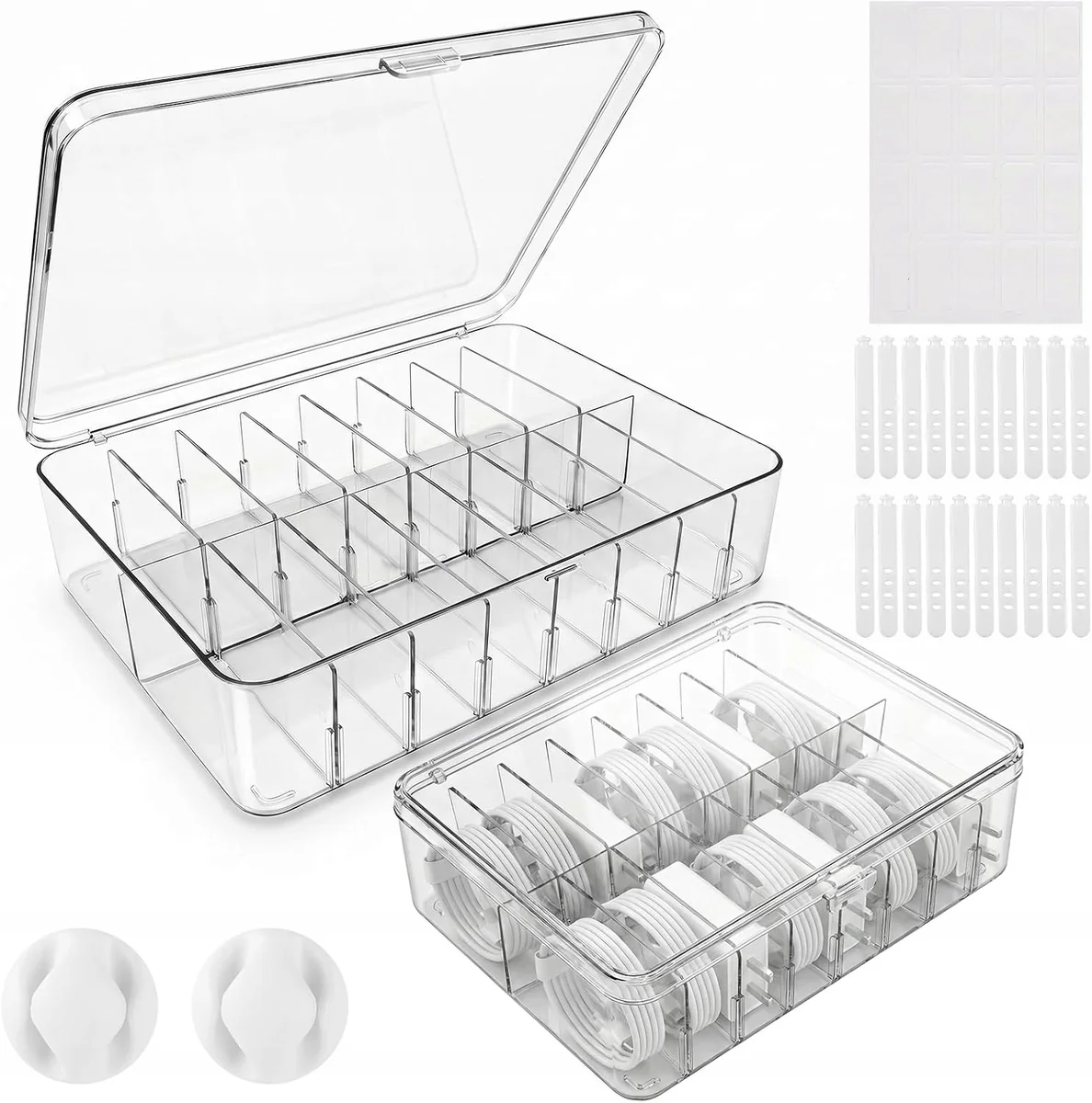 ORGANIZER NA KABLE 30X18X6CM PUDEŁKO PRZEZROCZYSTE ETUI SZUFLADA