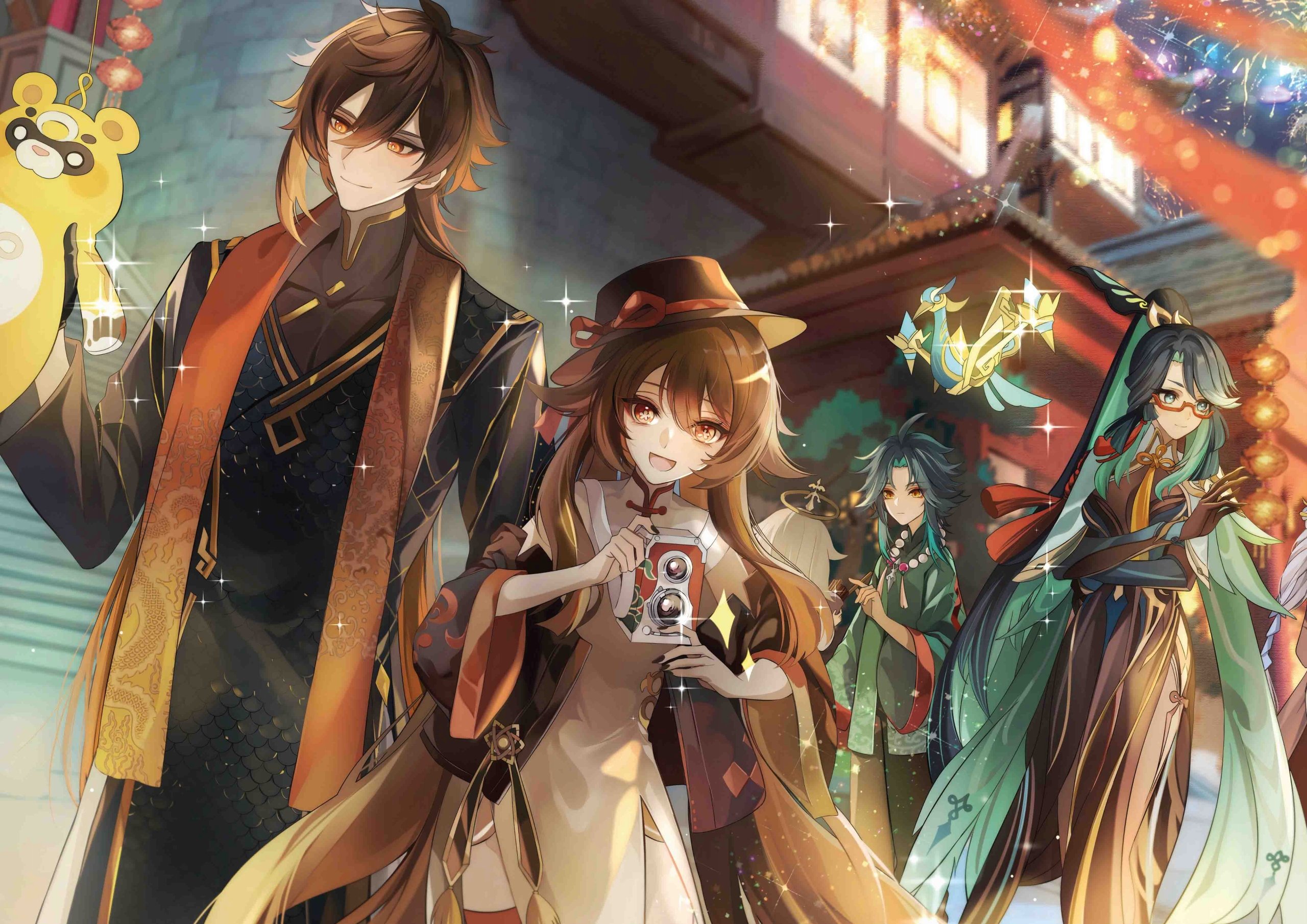 Plakat A3 Genshin Impact Anime Gra Zhongli Hu Tao Xianyun