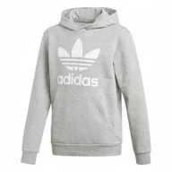Bluzy dla dziewczynek - Bluza dziecięca sportowa kapturem adidas Hoodie Trefoil GE1979 szara 140 - miniaturka - grafika 1