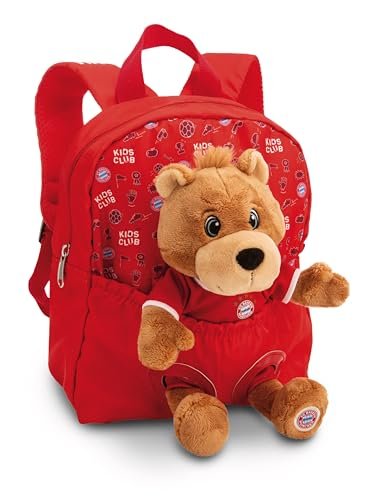 NICI 61617 plecak z pluszowym misiem Berni FC Bayern Monachium, zdejmowana pluszowa zabawka, miękki, puszysty plecak przedszkolny z pluszakiem dla chłopców i dziewczynek, 21 x 26 cm, 25 cm, czerwony