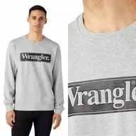 Bluzy męskie - Wrangler SEASONAL CREW Mid Grey Melee SZARA BLUZA Z LOGO REGULAR FIT L - miniaturka - grafika 1