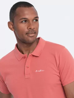 Koszulki męskie - Koszulka polo z dzianiny pique - koralowa V6 S1746 - grafika 1