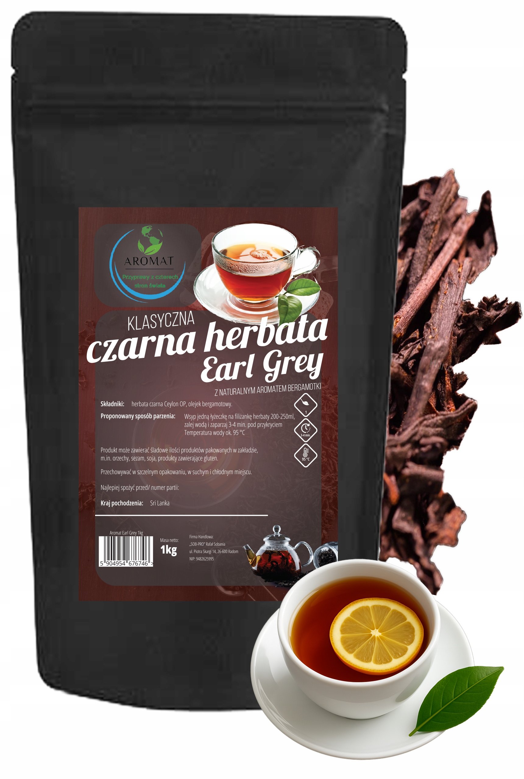 Herbata Earl Grey 1KGczarna z aromatem bergamotki Liściasta Premium 1000g