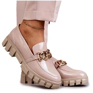 Półbuty damskie - Sergio Leone Lakierowane Półbuty Loafery Na Platformie Beżowe Inger beżowy - miniaturka - grafika 1