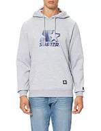 Bluzy męskie - STARTER BLACK LABEL Męska bluza z kapturem z klasycznym nadrukiem logo i naszywką z tkaniny, bluza z kapturem i kieszenią na brzuchu, 8 kolorów, rozmiary od XS do XXL, Heathergrey, L - miniaturka - grafika 1