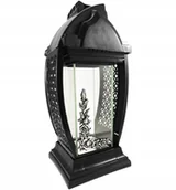 Lampiony i znicze - Unikatowy czarny znicz kapliczka lampion szklany ze srebrnym dekorem 33cm - miniaturka - grafika 1