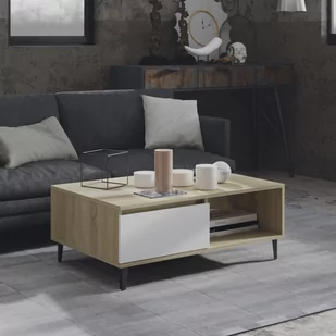 vidaXL Stolik kawowy, biel i dąb sonoma, 90x60x35 cm, płyta wiórowa - Ławy i stoliki kawowe - miniaturka - grafika 1