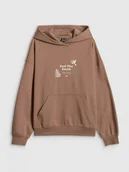 Bluzy damskie - 4F Bluza dresowa loose z kapturem damska - beżowa XS - miniaturka - grafika 1