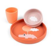Zestawy naczyń dla dzieci - Done by Deer Silikonowy Zestaw Obiadowy Happy Clouds Papaya - miniaturka - grafika 1