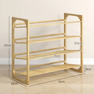 HOMCOM stojak na buty, stojak na buty z 4 poziomami wykonany z bambusa, na maks. 12 par butów, stojak na buty z uchwytem do wejścia, sypialni, 76 x 33 x 67 cm, Na - Szafki na buty - miniaturka - grafika 1
