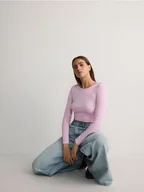 Koszulki i topy damskie - Reserved - Krótki longsleeve z bawełną - pastelowy róż - miniaturka - grafika 1