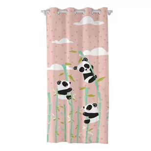 Różowa dziecięca bawełniana zasłona Moshi Moshi Panda Garden, 140x265 cm - Firany i zasłony dla dzieci - miniaturka - grafika 1