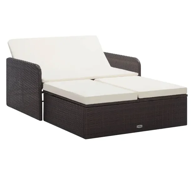 Zestaw rattanowych mebli ogrodowych 190x85/100x52/80 cm brązowy/kremowy