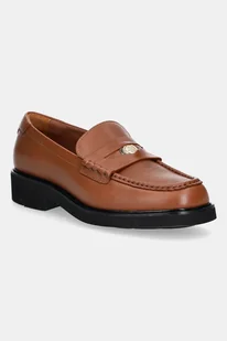 Tommy Hilfiger mokasyny skórzane CREST SQUARISH TOE PENNY LOAFER damskie kolor brązowy na płaskim obcasie FW0FW08633 - Mokasyny damskie - miniaturka - grafika 1