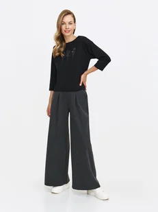 Czarna bluza damska z rękawem 3/4 - Bluzy damskie - miniaturka - grafika 1