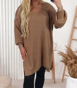 Bluzki damskie - Tunika Damska Swetrowa Biszkopt Rozmiar Uniwersalny (44-48) *Butik* - miniaturka - grafika 1