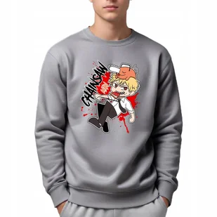 BLUZA MĘSKA Szara Dresowa Na Prezent Urodziny CHAINSAW MAN Anime Wzory - L - Bluzy męskie - miniaturka - grafika 1