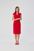 Sukienki - Czerwona Sukienka Ołówkowa z Podwójnym Dekoltem - miniaturka - grafika 1