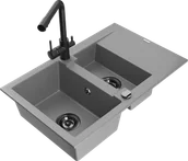 Zlewozmywaki z baterią - Mexen Gaspar zlewozmywak granitowy 1,5-komorowy z ociekaczem i baterią kuchenną Duero, szary - 6507-71-671600-70-B - miniaturka - grafika 1