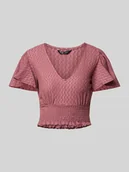 Koszulki i topy damskie - Top krótki o kroju regular fit z marszczonymi detalami model ‘HANNAH’ - miniaturka - grafika 1