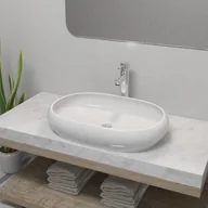 Umywalki - vidaXL Umywalka z baterią mieszającą, ceramiczna, owalna, biała - miniaturka - grafika 1