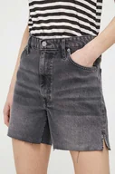 Spodenki damskie - Superdry szorty jeansowe damskie kolor szary gładkie high waist - miniaturka - grafika 1