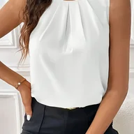 Koszule damskie - TEMU Jednokolorowa Bluzka Z Okrągłym Dekoltem, Swobodna Bluzka Bez Rękawów Na Wiosnę I , Odzież Damska - miniaturka - grafika 1