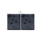 Gniazdka elektryczne - Gniazdo hermetyczne podwójne z uziemieniem GH-2Z biały dymna klapka - miniaturka - grafika 1