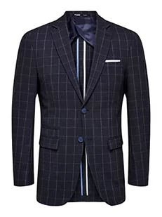 SELETED HOMME Męska marynarka Slhslim-Oasis Linen Navy Chk BLZ B Noos, Navy Blazer/Checks: check, 42 - Marynarki męskie - miniaturka - grafika 1