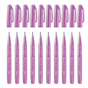 Pentel SES15C-P2X Brush Sign Pen różowo-liliowy, pisak z włókien, końcówka podobna do pędzli, 10 sztuk - Długopisy - miniaturka - grafika 1