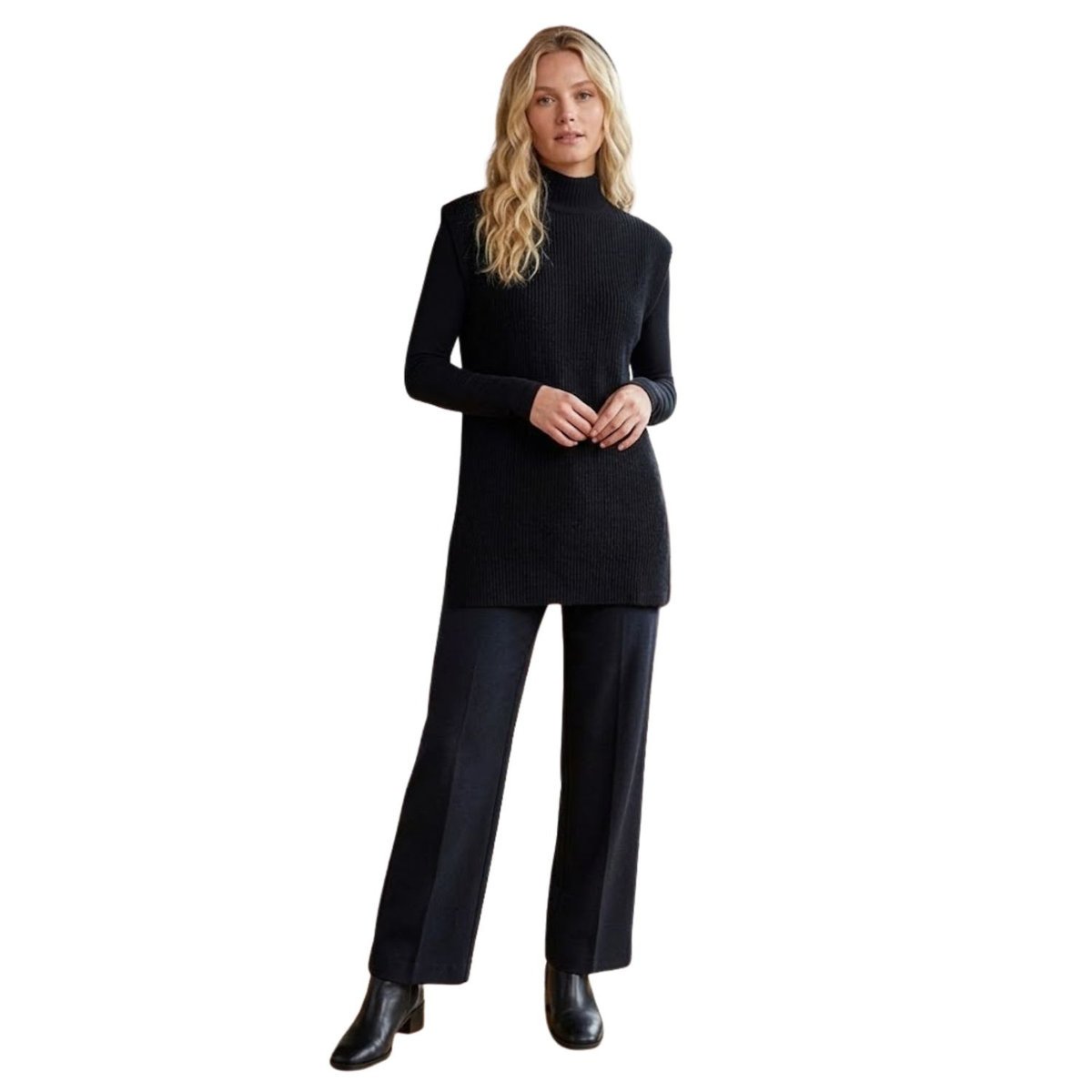 Sweter damski Rodier długi z półgolfem bez rękawów-L