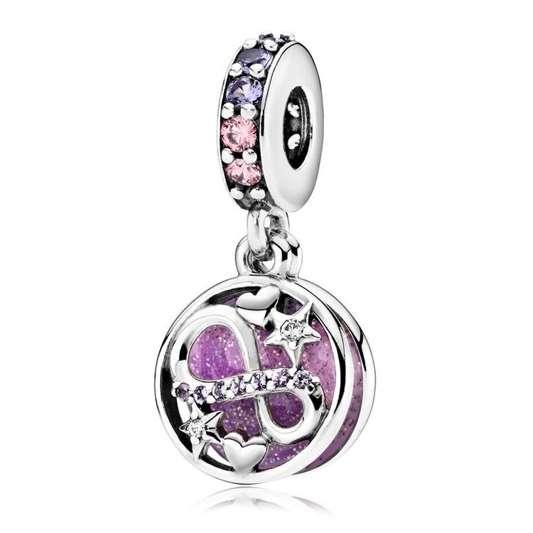 Zawieszka Charms SREBRO 925 Koralik Serce Gwiazdy Znak Nieskończoności